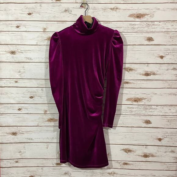 NWT Pam & Gela Velvet Shirred Dress - Fuchsia - Medium - Picture 15 of 16